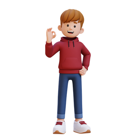 Hoodie Boy Showing Nice Gesture  3D Illustration