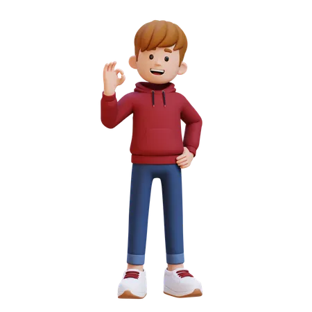 Hoodie Boy Showing Nice Gesture  3D Illustration