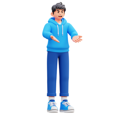 Hoodie Boy Showing Something Font  3D Illustration
