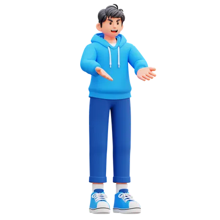 Hoodie Boy Showing Something Font 3D Illustration