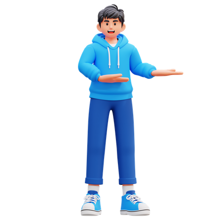 Hoodie Boy Showing Something Right  3D Illustration