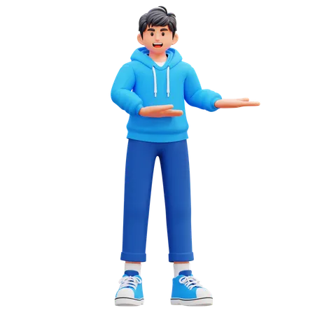 Hoodie Boy Showing Something Right  3D Illustration