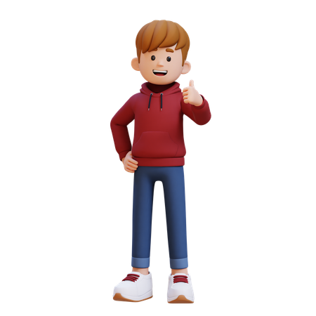 Hoodie Boy Showing Thumb Up  3D Illustration