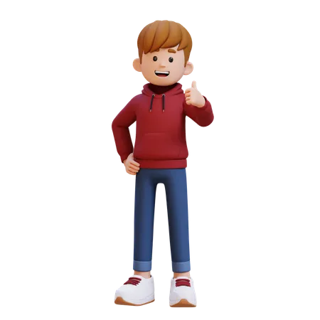 Hoodie Boy Showing Thumb Up  3D Illustration