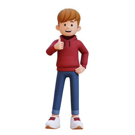 Hoodie Boy Showing Thumbs Up  3D Illustration