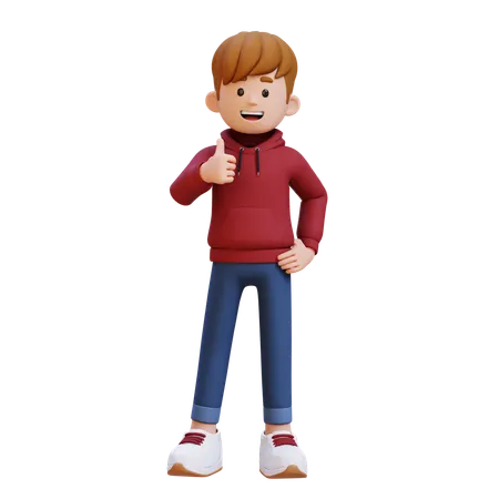 Hoodie Boy Showing Thumbs Up  3D Illustration