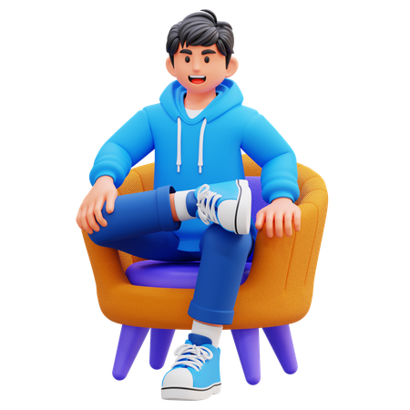 의자에 앉아 있는 후드티 소년  3D Icon