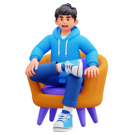Hoodie Boy Sitting On Chair  3D Illustration