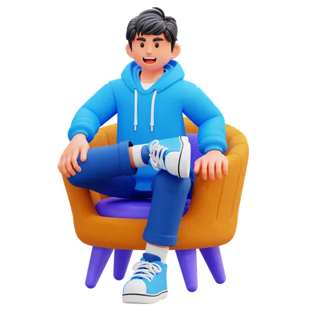 Hoodie Boy Sitting On Chair  3D Illustration
