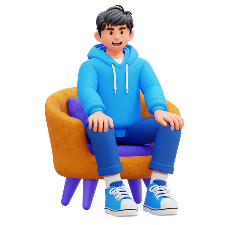 Hoodie Boy Sitting On Couch  3D Icon