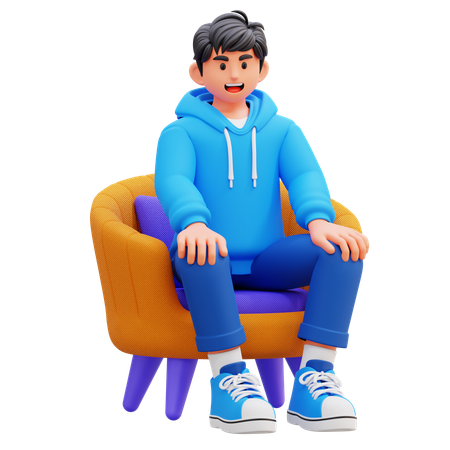 Hoodie Boy Sitting On Couch  3D Illustration