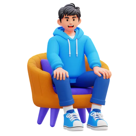 Hoodie Boy Sitting On Couch  3D Illustration