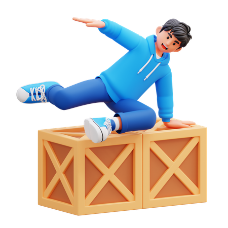 Hoodie Boy Skilful Parkour Move  3D Illustration