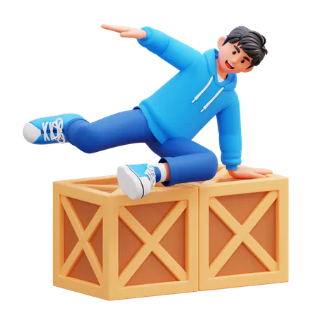 Hoodie Boy Skilful Parkour Move  3D Illustration