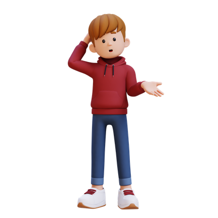 Hoodie Boy Standing Giving Confused Pose  3D Illustration