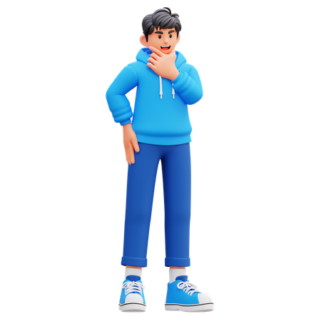 Hoodie Boy Thinking Something  3D Illustration