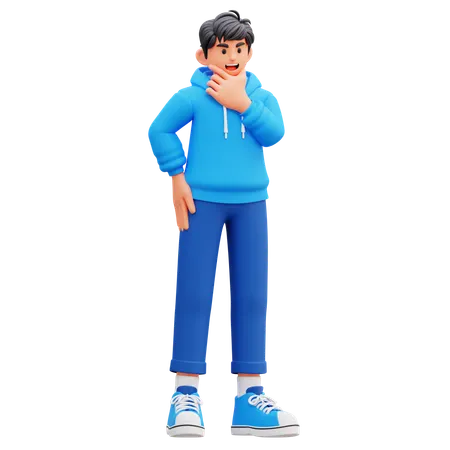 Hoodie Boy Thinking Something  3D Illustration