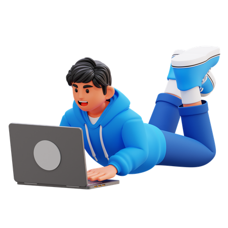 Hoodie Boy With Laptop  3D Illustration