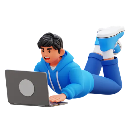 Hoodie Boy With Laptop  3D Illustration