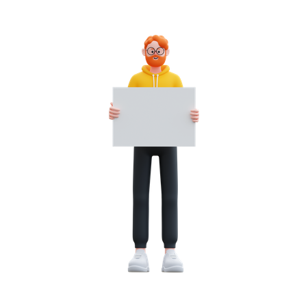 Hoodie Man holding blank board  3D Illustration