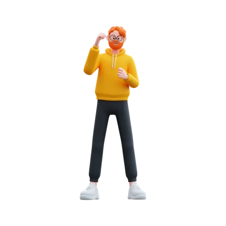 Hoodie man standing while excited  3D Illustration