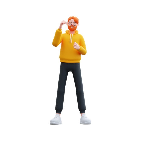 Hoodie man standing while excited  3D Illustration