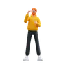Hoodie man standing while excited