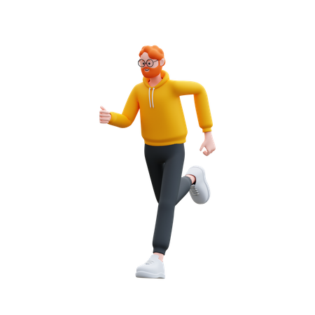 Kapuzenpullover Mann läuft schnell  3D Illustration