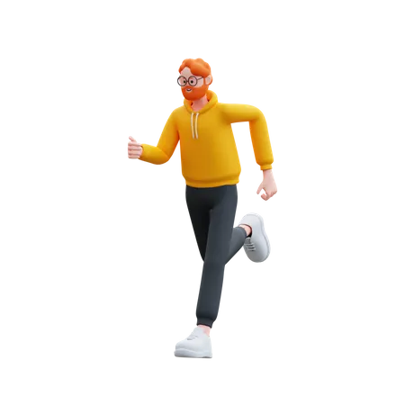 Kapuzenpullover Mann läuft schnell  3D Illustration