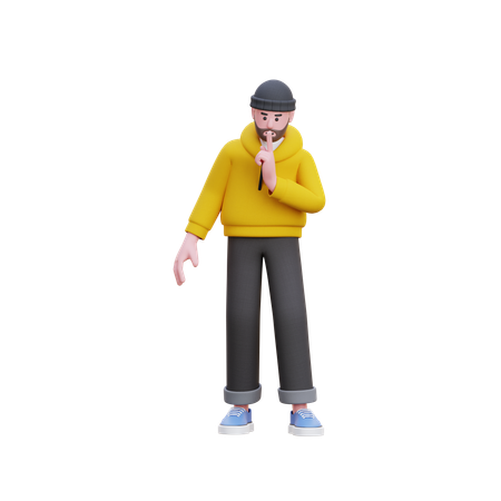 Hoodies Man Doing Silent Sign  3D Illustration
