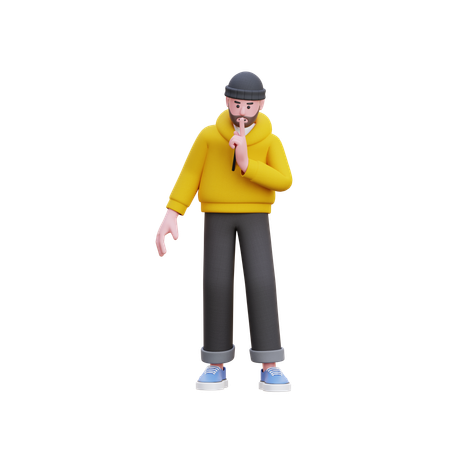 Hoodies Man Doing Silent Sign  3D Illustration