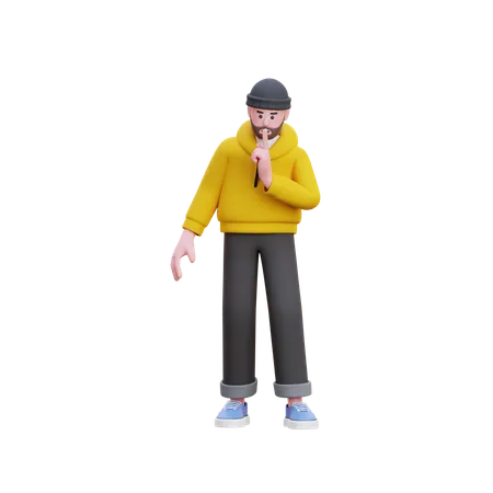 Hoodies Man Doing Silent Sign  3D Illustration