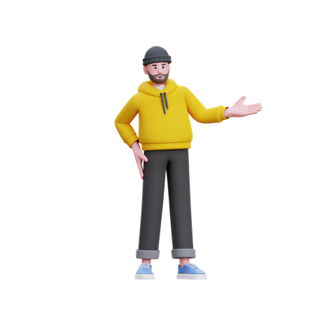 Hoodies Man Giving Presentation  3D Illustration