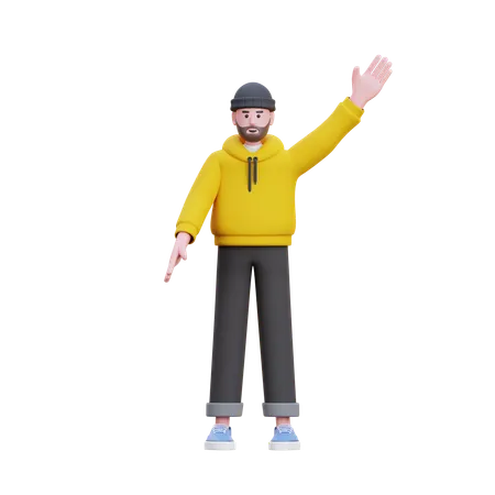 Hoodies Man Saying Hello  3D Illustration