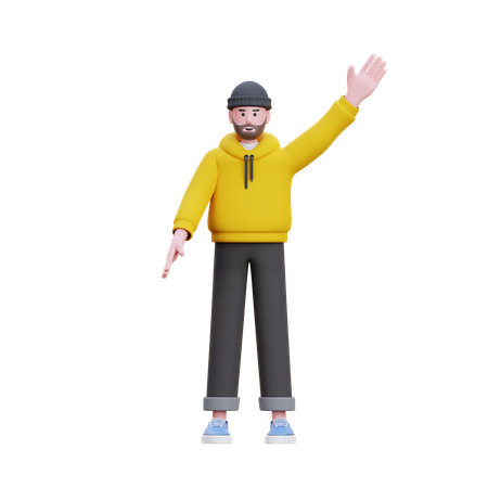 Hoodies Man Saying Hello  3D Illustration