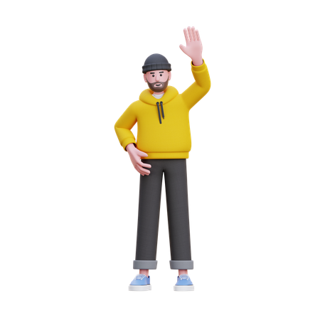 Hoodies Man Saying Hello  3D Illustration