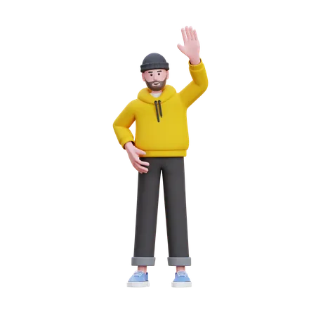 Hoodies Man Saying Hello  3D Illustration