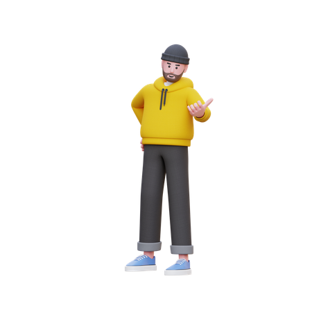 Hoodies Man Showing Direction  3D Illustration