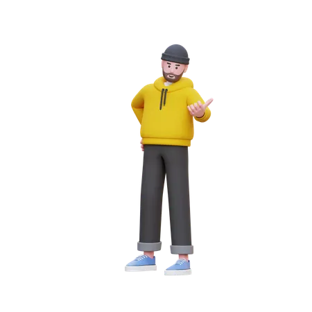 Hoodies Man Showing Direction  3D Illustration