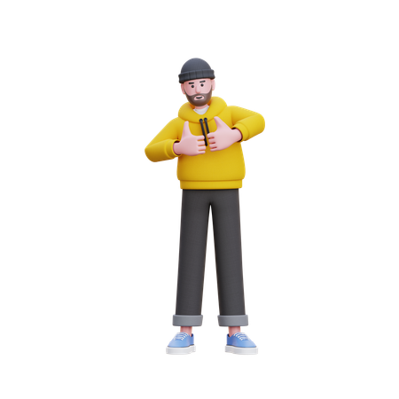 Hoodies Man Showing Double Thumbs Up  3D Illustration