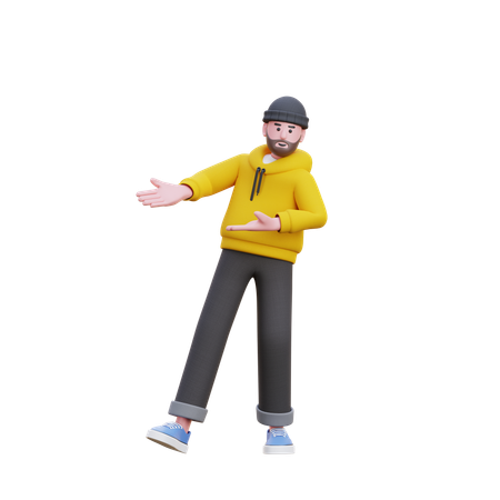 Hoodies Man Showing Something Left  3D Illustration