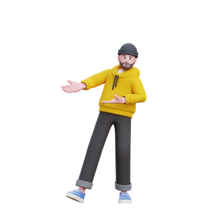 Hoodies Man Showing Something Left  3D Illustration