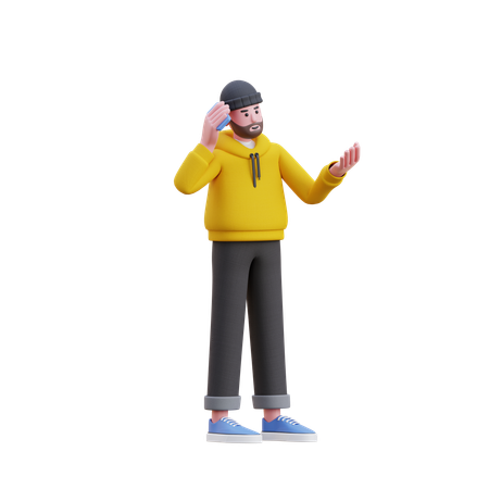Hoodies Man Talking With Phone  3D Illustration