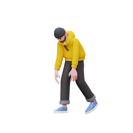 Hoodies Man Tired While Walking  3D Illustration