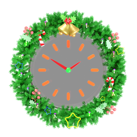 Horloge de Noël avec couronne  3D Illustration