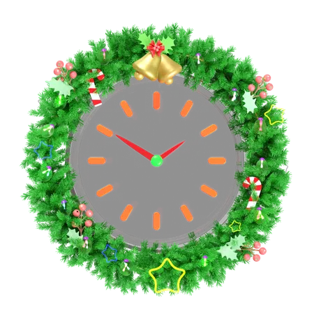 Horloge de Noël avec couronne  3D Illustration