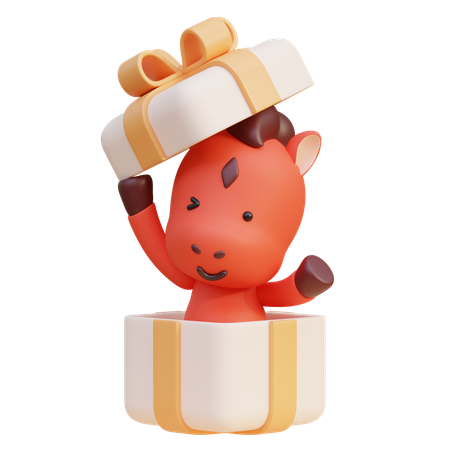 Horse Coming Out From Gift Box  3D Icon