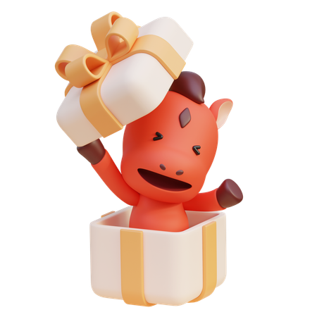 Horse Coming Out From Gift Box  3D Icon