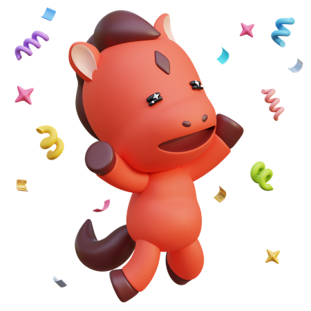 꽃가루가 떨어지고 기뻐하는 말  3D Icon