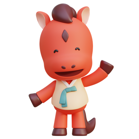 Horse Wearing Hanbok And Waving One Hand  3D Icon